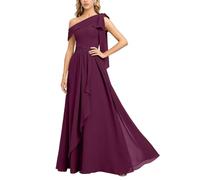 WISIYLE Elegante Chiffon Una Spalla Maxi Damigella D'Onore Abiti Da Damigella D'Onore A Vita Alta Increspature Abito Formale DSJ018, Viola polvere., 48