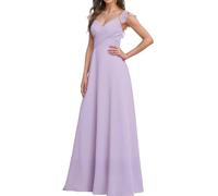 WISIYLE Flutter maniche abiti da damigella d'onore per le donne chiffon pieghettato volant abito formale ospite di nozze lungo WQL093, Lilla, 40