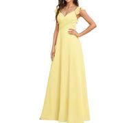 WISIYLE Flutter maniche abiti da damigella d'onore per le donne chiffon pieghettato volant abito formale ospite di nozze lungo WQL093, Giallo, 38