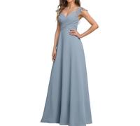 WISIYLE Flutter maniche abiti da damigella d'onore per le donne chiffon pieghettato volant abito formale ospite di nozze lungo WQL093, Blu scuro, 62 Più