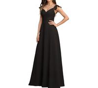 WISIYLE Flutter maniche abiti da damigella d'onore per le donne chiffon pieghettato volant abito formale ospite di nozze lungo WQL093, Nero , 40
