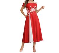 WISIYLE Fuori dalla spalla in raso madre della sposa abiti 2026 Una linea di pizzo applique abito da sera formale con tasche DSJ125, Rosso, 64