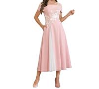 WISIYLE Fuori dalla spalla in raso madre della sposa abiti 2026 Una linea di pizzo applique abito da sera formale con tasche DSJ125, rosa, 50