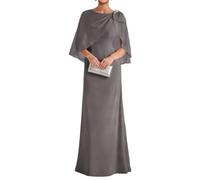 WISIYLE Maniche svolazzanti Madre della Sposa Abito 2026 Chiffon Perline Lungo Una Linea Maxi Abito Da Sposa Formale, Grigio scuro, 52 Più