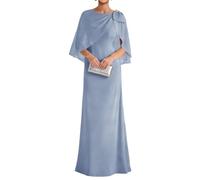 WISIYLE Maniche svolazzanti Madre della Sposa Abito 2026 Chiffon Perline Lungo Una Linea Maxi Abito Da Sposa Formale, Blu polvere., 40