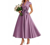 WISIYLE Off Spalla Madre della Sposa Abito da Tè Lunghezza Raso Fiore 3D Matrimonio Formale Sera Partito Maxi Abito WQL053, Wristeria, 50