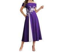 WISIYLE Off Spalla Madre della Sposa Abito Lunghezza Del Tè In Pizzo Raso Applique Da Sposa Formale Festa Da Sera Maxi Abito WQL011, Viola, 46