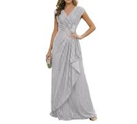 WISIYLE Ruffle Sequin Madre della Sposa Abiti per Matrimonio Appliques Pizzo Una Linea Formale Madre Sposo Dress WQL106, Argento, 50