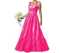 WISIYLE Spaghetti cinghie abiti da damigella d'onore per matrimonio a più livelli pieghe formale sera partito maxi abito con fiocco WQL007, Rosa acceso, 50