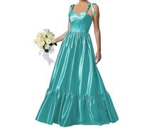 WISIYLE Spaghetti cinghie abiti da damigella d'onore per matrimonio a più livelli pieghe formale sera partito maxi abito con fiocco WQL007, Acqua, 50