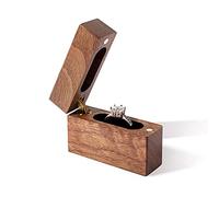 Wislist Scatola in legno per anelli di fidanzamento, piccola e sottile, piatta, per proposta di matrimonio, (legno di noce)