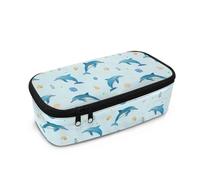 Wismoutput Astuccio per bambini, grande capacità, organizer da viaggio per la scuola elementare, per ragazze e ragazzi, Delfino blu., Astuccio