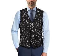 Wismoutput Gilet da uomo con scollo a V, slim fit, elegante, con bottone, blazer formale e alla moda con cinturino posteriore, Note musicali., XL