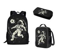 Wismoutput Set 3 in 1 per la scuola per bambini, zaino leggero da 3 pezzi, per libri, portapranzo, astuccio per studenti elementari, viaggi, Astronauta di calcio