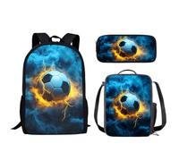 Wismoutput Zaino per la scuola 3 in 1 per ragazzi e ragazze, set leggero da 3 pezzi, zaino per il pranzo, astuccio per matite per la scuola elementare, Calcio fresco