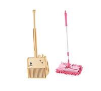 wisoolkic 3x Mini scopa con paletta per la polvere, mocio, strumenti per la pulizia per bambini, marrone, Rosa