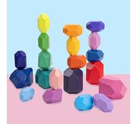 Wisplye Blocchi di Costruzione in Pietra di Legno, 20 Pezzi Giocattoli impilabili Colorato Blocco D'equilibrio, Naturale e Educativi Giochi Montessori Ornamento per Bambini Ragazzi Ragazze