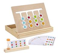 Wisplye Giocattoli Montessori in Legno, Bambini 3 4 5 Anni Giochi da Tavolo Giochi Educativi Puzzle con Carte Modello e Clessidra Prescolari Gioco di Selezione di Forme e Colori