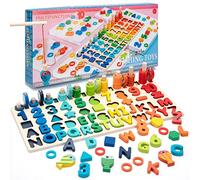 Wisplye Giochi Montessori di Legno, Molteplici Educativi Giocattoli da Puzzle Gioco Pesca Magnetica Anelli Impilabili Imparare la Matematica Contare e Colori per Bambini 3 4 5+ Anni