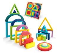 Wisplye Legno Arcobaleno, 28 Giocattoli Educativi per Bambini Stacker Blocchi di Costruzione, Gioca a Blocks Montessori Impilabili Puzzle di Nidificazione per Ragazzo Ragazza