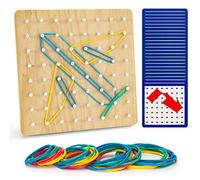 Wisplye Montessori Giochi Geoboard di Legno, Geometria Tavola Legno con 24 Carte di Pattern di attività e 40 Bande di Gomma, Giochi Educativi per Ispira Immaginazione creatività Bambini