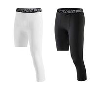 WISREMT Pantaloni da Compressione a Gamba Singola da Uomo 3/4 Pantaloni da Basket da Corsa Atletici Leggings Strato Base, (Confezione da 2)