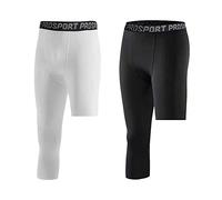 WISREMT Pantaloni da Compressione a Gamba Singola da Uomo 3/4 Pantaloni da Basket da Corsa Atletici Leggings Strato Base, (Confezione da 2)