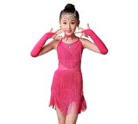 WISREMT Ragazze Abito da ballo latino per 3-15 anni Bambini Shiny Diamonds Nappa Flapper Dress Costumi di Halloween Backless Dance Dress Salsa Samba Rumba Cha Cha Dancewear