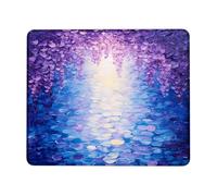 Wisteria Dream Spring, tappetino per mouse da scrivania, motivo floreale viola blu, vintage, bordo cucito, in gomma, antiscivolo, lavabile, per casa e ufficio, quadrato, 20,3 x 25,4 cm