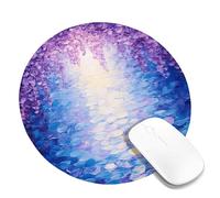 Wisteria Dream Spring, tappetino per mouse da scrivania, motivo floreale viola blu, vintage, bordo cucito, in gomma, antiscivolo, lavabile, per casa e ufficio, rotondo, 20,3 x 20,3 cm