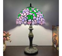 Wisteria Lamp Table Lamp with Alloy Base, Blue Purple Flower Green Leaf Lamp 12" Wide Nightstand Lamps, Vintage Desk Light for Home Coffee Living Office Study Bookcase,Purple