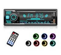 Wistrue - Autoradio Bluetooth 5.0, vivavoce con 7 luci colorate, 1 DIN, con lettore multimediale 2USB/TF/AUX/WMA/WAV/MP3