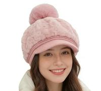 Wisylizv Cappello da donna - Cappello da costume con pompon - Cappello invernale con visiera - per donna e ragazza in passeggiata quotidiana viaggio mattinaio sci vacanze all'aperto, Rosa