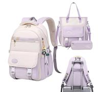 Wisylizv Girls Backpack Set - Cute Aesthetic Polyester School Bag With Tutoring Bag & Pen Pouch | Classic Teen Student Backpack For School Work Travel Camping Daily Use
