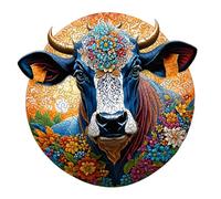 Wisylizv Puzzle Di Mucca Highlands - Puzzle Animale in Legno | Puzzle A Testa Di Forma Irregolare | Legno Rotondo Dipinto A Tema Mucca Astratta Floreale - Pezzi d'arte per Il Diver
