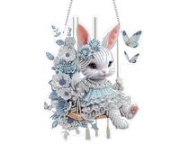 Wisylizv Rhinestone Painting Easter Pendant Kit - Fiori Bunny 5D Rhinestone Painting Ornament | Easter Art Craft Kit for Adult | Window Pendants Spring Ornament