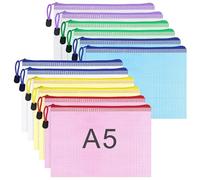 WISYOK 12 cartelle portadocumenti A5, in rete impermeabile con chiusura lampo, tasca con cerniera per documenti, portadocumenti per ufficio, scuola e viaggi (23,5 × 16,5 cm, 6 colori)