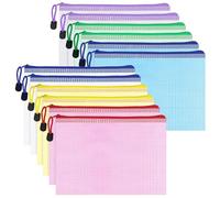 WISYOK 12 portafogli in plastica colorata formato A5, con chiusura a cerniera, in rete, per documenti, cartelle con cerniera, per ufficio, scuola, viaggi, casa (23,5 x 16,5 cm, 6 colori)