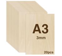 WISYOK 20 pezzi Fogli di Legno Sottili, Legno Compensato di Tiglio A3, Fogli di Compensato, Compensato Pirografia per Bricolage Pirografia Traforo Laser-420x300x3mm