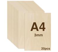 WISYOK 20 pezzi Fogli di Legno Sottili, Legno Compensato di Tiglio A4, Fogli di Compensato, Compensato Pirografia per Bricolage Pirografia Traforo Laser-300x210x3mm