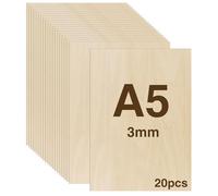 WISYOK 20 pezzi Fogli di Legno Sottili, Legno Compensato di Tiglio A5, Fogli di Compensato, Compensat Pirografia per Bricolage Pirografia Traforo Laser-210x150x3mm