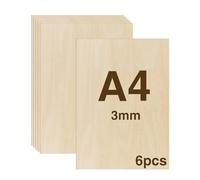 WISYOK 6 Fogli di Legno Sottili, Legno di Tiglio Compensato A4 per Pirografia, Traforo e Bricolage - 300x210x3mm