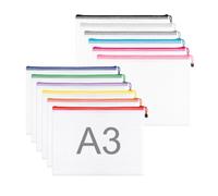 WISYOK Buste in plastica formato A3 con cerniera, 12 pezzi, 41 x 31 cm, 12 | Borse con chiusura a zip, in rete, cartelle di plastica, portafogli per documenti, borse con cerniera per ufficio, scuola