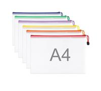 WISYOK Buste in plastica formato A4, con cerniera, 6 pezzi, 33 x 23 cm, 6 | Borse con chiusura a zip, in rete, cartelle di plastica, portafogli per documenti, borse con cerniera per ufficio, scuola