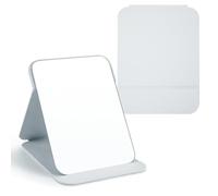WISYOK Specchio Portatile Pieghevole, Specchio da Viaggio, Specchio Trucco con Pelle PU, HD Specchio da Campeggio, Specchi da Tavolo per Bagno, Tavolo da Trucco - 16x12cm (Bianco)