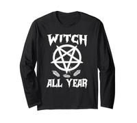 Witch all Year Witches Pagan Wicca Symbols Crystal Halloween Maglia a Manica