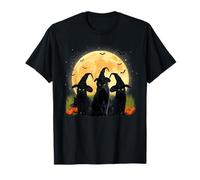 Witch Black Cat And Full Moon Pumpkin Halloween Costume Maglietta