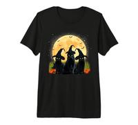 Witch Black Cat And Full Moon Pumpkin Halloween Costume Maglietta Premium