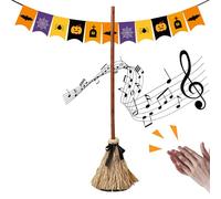 Witch Broom, Dancing Light Up Animated Floating Witch Decoration, 43.31x9.84 Inches Spooky Sound Prop for Halloween Masquerade Parties, Outdoor Porch, Haunted House and Seasonal Holiday Display