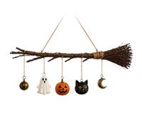 Witch Broom Prop with Lights Spooky Wall Mount Seasonal Weatherproof